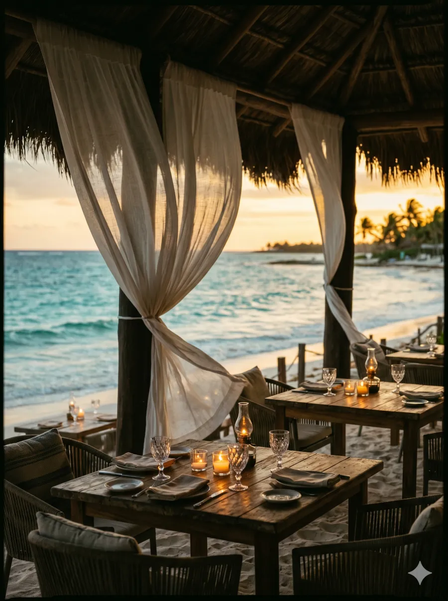 Beach club en Tulum a la hora dorada, paquete Classic